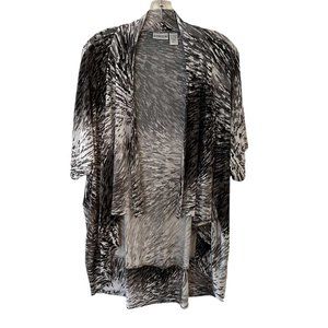 Chico's Grey Black Print Open Front Knit Waterfall Cardigan 2